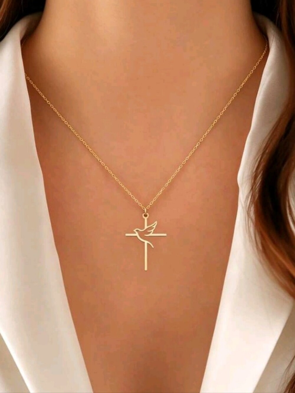 NEW! 18K Gold Plated Dove Cross Pendant Chain Necklace - Elegant Women’s Jewelry